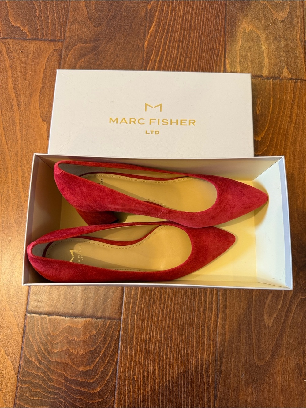 Marc Fisher Bright red Suede Block Heel Pumps